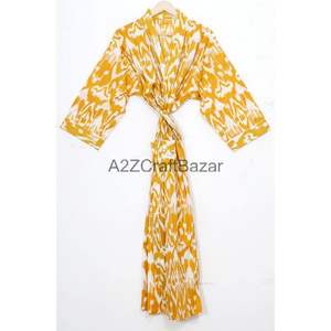 Bata larga Sexy de verano de otoño para mujer, con cuello en V Kimono, estampado de bloque, Floral Camisón de algodón suave transpirable, traje de baño, Bikini frontal - Product Image 6