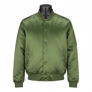 Blouson bomber en satin vert olive de qualité supérieure, veste en satin tendance pour le collège, veste en satin légère personnalisée, veste d'extérieur en satin. - Product Image 1