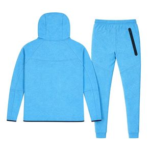 Tuta Sportiva da Uomo in Pile Tecnico con Giacca con Zip e Cappuccio e Pantaloni Jogger Blu Pietra per Allenamento Atletico - Product Image 2