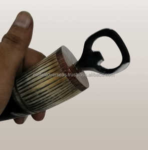 Venta al por mayor de abrebotellas de acero inoxidable hecho a mano y cuerno con logotipo personalizado diseño redondo moderno-Marca de metal en el extranjero - Product Image 3
