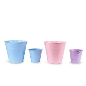 Cubo de cubo de metal galvanizado colorido con mango lateral, maceta de flores de forma redonda para decoración de hogar y jardín - Product Image 3