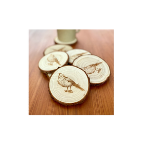 Dessous de verre en bois d'acacia peau d'animal imprimé sous-verre rond écologique fait à la main artisanat sous-verre en bois massif - Product Image 2