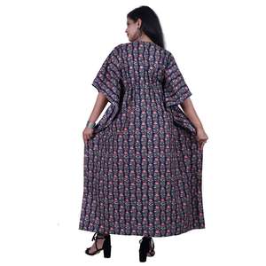 Hand Block Printed Kaftan Cotton Designer Maxi <b>Dress</b> Women Long Summer <b>Poncho</b> <b>Top</b> Kaftan <b>Dress</b> Fashionable Women's Night Wear - Product Image 2