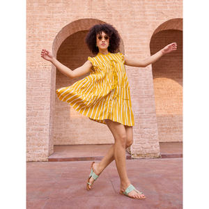Striped Midi <b>Dress</b> with Dropped Waist and Ruffles for Women - Product Image 5