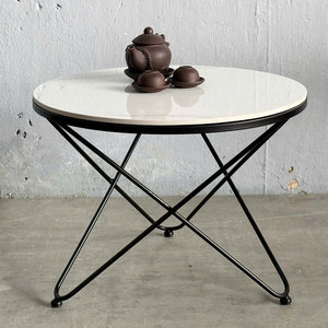 Table basse ronde moderne 60x60cm avec plateau en pierre durable et pieds en fer en forme de V, meubles de salon - TT68220 - Product Image 5