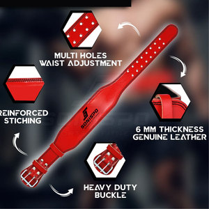 SONISPO Leather Weightlifting <b>Belt</b> Adjustable Buckle Waist Support for Strength Training Unisex <b>Red</b> - Product Image 2