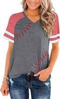 61% Coton 38% Polyester 1% Élasthanne Léger Respirant T-shirt décontracté à manches courtes col en V pour femme avec logo de baseball raglan