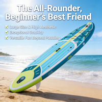 Planche de paddle gonflable pour enfants, 11 pieds (335 cm) de large, stable, antidérapante, bleu turquoise, en PVC, pour yoga et pêche, avec technologie Drop Stitch