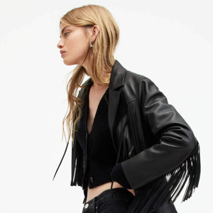 Chaqueta de PU de piel de oveja auténtica ajustada para mujer, ropa de calle larga, prendas de vestir exteriores informales, decoración a rayas, transpirable, venta al por mayor - Product Image 2