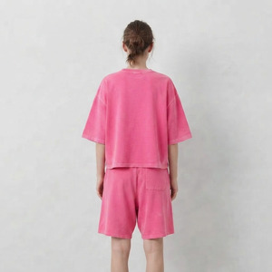 Conjunto de camiseta y pantalones cortos para mujer, 100% algodón de alta densidad (300GSM), estilo oversized, liso, de secado rápido, transpirable, estilo urbano, conjunto de 2 piezas. - Product Image 6