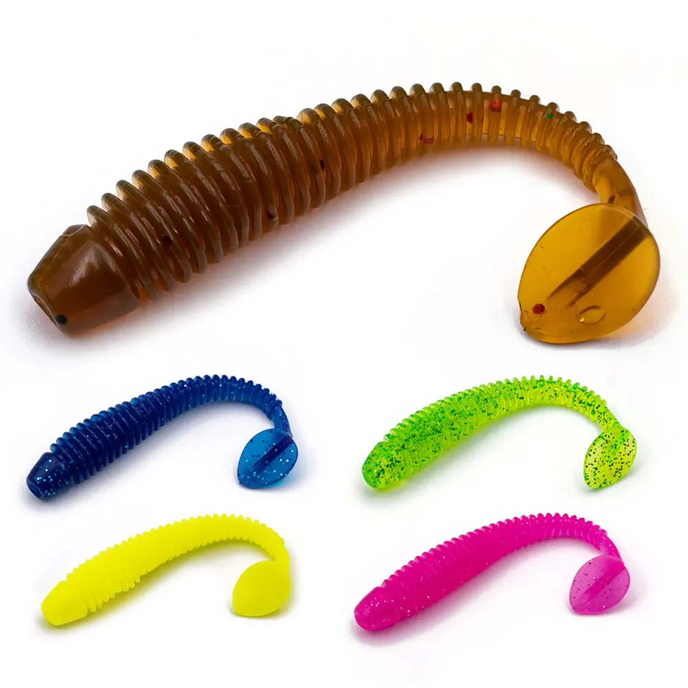 T-Tail Grub Worm Baits Artificial Silicone Swimbait Bass Paddle Tail Señuelos de pesca suaves de agua dulce para Walleye Pike Trucha