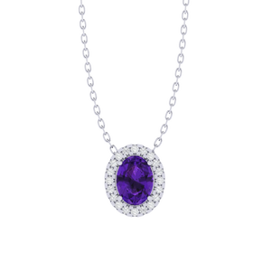 Collar con Colgante de Amatista de Corte Ovalado, Cadena de 18 Pulgadas, Chapado en Oro, Plata de Ley, 8.0 mm de Ancho, 1.2 g de Peso - Product Image 3