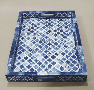 Handmade Bone Inlay Wooden Modern Floral Pattern Serving Tray for Home Kitchenware Accessories - Product Image 2