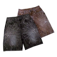 Pantalones cortos de mezclilla con lavado ácido holgados personalizados para hombre, ropa de calle Vintage, estilo Hip Hop, piedras de rinoceronte, Jorts desgastados de fabricación sólida