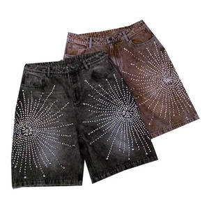 Pantalones cortos de mezclilla con lavado ácido holgados personalizados para hombre, ropa de calle Vintage, estilo Hip Hop, piedras de rinoceronte, Jorts desgastados de fabricación sólida - Product Image 2