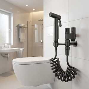 Rociador de bidé portátil de acero inoxidable con doble boquilla, fácil de instalar, para baño, hotel, hospital, vertical - Product Image 3