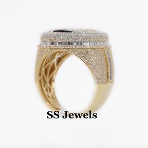 14K Gold Plated Men's <b>Moissanite</b> Diamond <b>Ring</b> Iced VVS 925 Silver Bustdown Channel Setting Hip Hop Style <b>Moissanite</b> <b>Ring</b> - Product Image 2