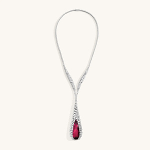 Luxury Ruby Red Teardrop Pendant <b>Necklace</b> for Women White Gold Plated CZ Diamond Y <b>Necklace</b> Bridal <b>Statement</b> Jewelry - Product Image 1