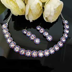 Bijoux indiens en gros ethnique Floral strass CZ cristal collier mariée mariage bijoux balancent ensemble de boucles d'oreilles, multicolore - Product Image 2