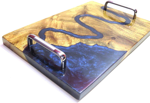 Acacia Wood and <b>Epoxy</b> Resin Serving Tray with <b>Metal</b> Handle Customized Size for Home Storage and Food by saniya handicraft - Product Image 4