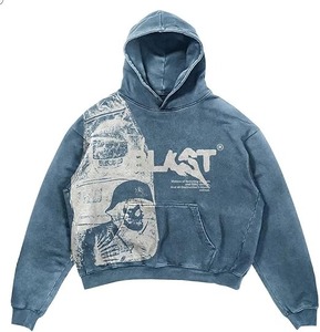 Trench-coat français 100% coton pour hommes et femmes saison d'hiver PULLOVER sweat à capuche imprimé graphique brodé cravate design teint hiver - Product Image 1