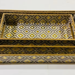 Handcrafted Art Deco Wooden Enamel Printed Tray <b>Set</b> Glossy Gold Foil Finish Stylish Coffee Snack <b>Tea</b> Presentation Home Parties - Product Image 1