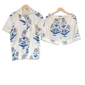 Pantalones cortos de verano con serigrafía Floral de algodón indio para mujer, traje de noche acogedor al por mayor, conjuntos de pijama de talla grande para primavera - Product Image 1