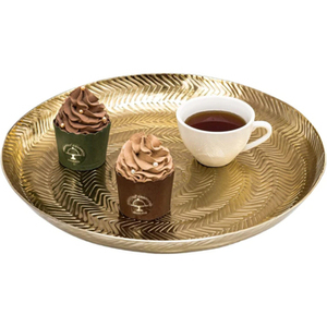 Round Gold Metal Serving <b>Tray</b> Elegant and Strong Design Perfect for Home Dining Table Kitchen and Gift Presentation - Product Image 1