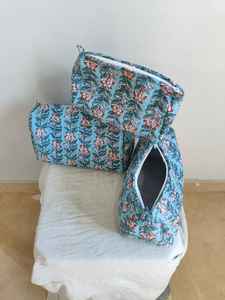 CLASSIC ART & CRAFT <b>Set</b> of 3 Cotton Floral Print Makeup Bags with Zipper Closure Lightweight <b>Travel</b> Cosmetic Organizer Rajasthan - Product Image 3