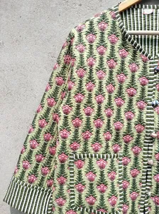 Veste matelassée en coton automne/hiver pour femmes bloc imprimé Style Boho fait à la main longue longueur respirant vêtements tissés - Product Image 3
