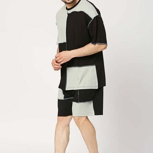 เสื้อยืดแขนสั้นสำหรับผู้ชายชุดวอร์มสีบล็อกกางเกงขาสั้นเสื้อผ้ากีฬาผู้ชายเสื้อ2ชิ้นฤดูร้อน - Product Image 5