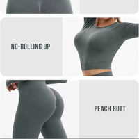 Hauts courts à col entonnoir haut pour femmes et leggings de contrôle du ventre chemise d'entraînement à manches longues imprimé ensembles de fitness 2 pièces