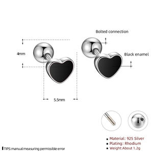 LE117 925纯银时尚简约黑色爱心心形珠子小耳钉女性青少年穿孔饰品 - Product Image 6