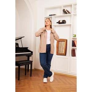 Cardigan à capuche zippé en mélange modal pour femme grande taille RMG, sweat-shirt respirant à manches longues en vison - Product Image 6
