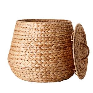 Panier de rangement rustique tissé en jacinthe d'eau écologique de haute qualité avec couvercle, couleur personnalisée, multi-usages pour la maison, l'hôtel/restaurant - Product Image 2