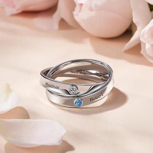 Anello Personalizzato Jeulia con Nome e Pietra Portafortuna a Doppio Cerchio per Anniversario di Fidanzamento - Product Image 5
