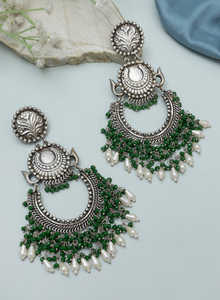 High Quality Niyathi Oxidised Chaandbali Stud Earrings for Women <b>Indian</b> Jewelry with Geometric Design Elegant Fashion - Product Image 2