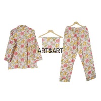 Conjunto de Pijama Largo Informal y Sexy de Algodón 100% con Estampado Floral, Cintura Elástica, de Secado Rápido, para Mujer, Estilo Indio, Invierno