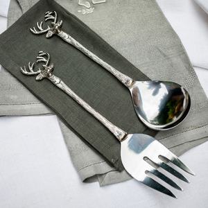 Serveur de salade de mariage lavable au lave-vaisselle en vente Couverts avec poignée à tête de cerf de créateur de qualité supérieure - Product Image 1
