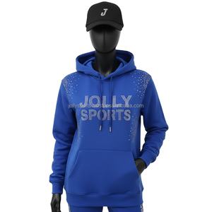 Sweat à capuche pour femme en tissu polaire GSM Premium Bleu royal Logo personnalisé en strass Vêtement d'hiver chaud et élégant Basiques pour femmes Sweats à capuche - Product Image 1