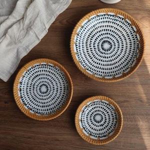 premium handmade rattan <b>plate</b> with colorful shell inlay - luxury round storage basket for decorative home ornaments - Product Image 4