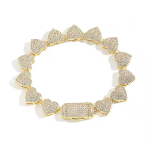 Collar de cadena cubana en forma de corazón de lujo de 10MM, Diamante cultivado en laboratorio helado de oro amarillo para compromiso de boda de moda Hip Hop perfecto - Product Image 4