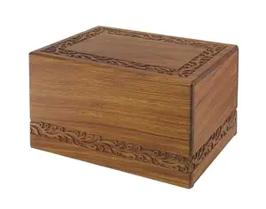 Engraved wood Burial Box Decorative Design Adult Cremation Urn Funeral Supplies Wholesale Discount Memorial Cremation Urn