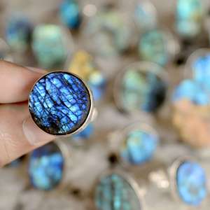 Natural Blue Fire Labradorite Druzy Gemstone <b>Ring</b> Solid 925 Sterling Silver Overlay Handmade <b>Ring</b> Labradorite <b>Statement</b> <b>Ring</b> Lot - Product Image 4