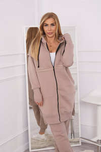 Conjunto aislado con Sudadera larga para mujer, traje de chándal acolchado con capucha, ajuste Regular, color beige oscuro - Product Image 2