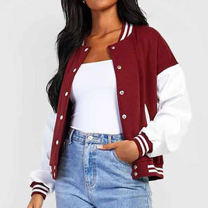 Nouvelle conception, bonne qualité, vente en gros, vestes de style universitaire pour femmes, corps en laine, manches en cuir, manteau d'hiver, veste bomber de style universitaire - Product Image 1