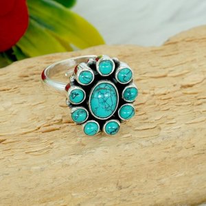 Bague Boho Turquoise bleue bijoux en argent sterling réglables avec cadeau de mariage en pierres précieuses naturelles pour femme - Product Image 2