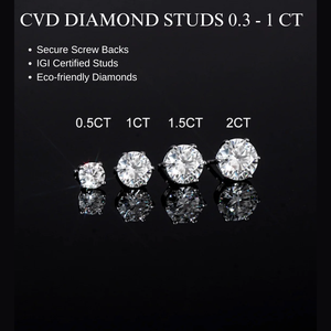 Lab Created CVD Diamond Stud <b>Earrings</b> Classic IGI Round Cut Solitaire Screw <b>Back</b> 0.3CT 0.5CT 1CT 14K 18K Classic Stud <b>Earrings</b> - Product Image 2