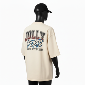 Camiseta Holgada para Hombre, Talla Grande, Algodón Jersey de Alta Calidad de 220 GSM, Transpirable, Color Beige, Estilo Urbano, Impresión de Pantalla, Logotipo Personalizado - Product Image 5