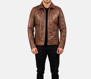 Chaqueta de Cuero Marrón al por Mayor para Hombre, Chaqueta de Cuero con Logotipo Personalizado de Alta Calidad, Prenda Exterior de Cuero Genuino Suave para Hombre - Product Image 3